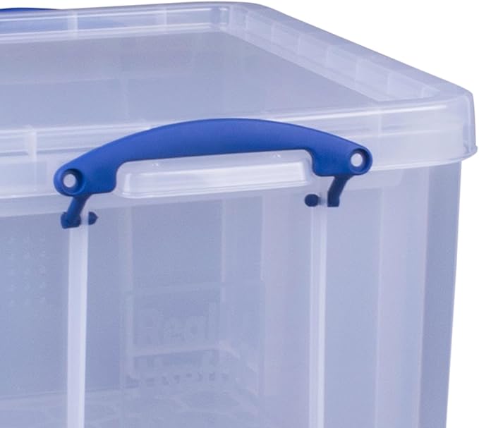 Really Useful Box 32 Liters Storage Bin Container with Snap Lid and Clip Lock Handles for Lidded Home and Office Storage Organization, 9 Pack