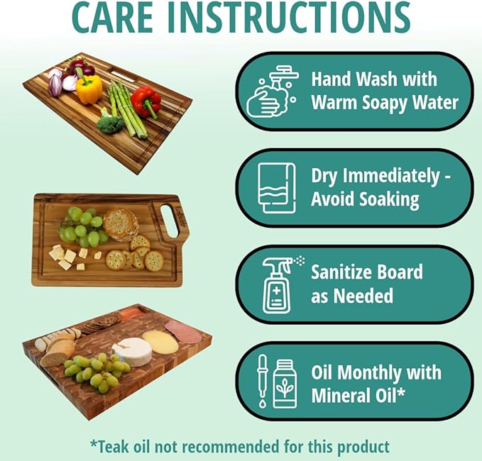 EcoDecors 14" Round Teak Cutting Board with Handle, FSC Certified Solid Wood, Edge Grain with Juice Groove, Carving Board for Kitchen & Prep