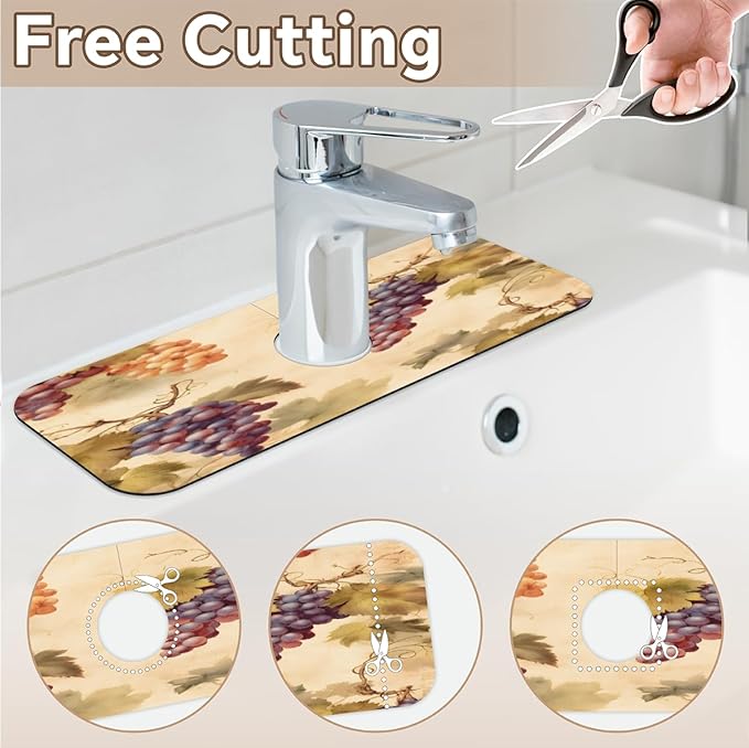 Vintage Grape Kitchen Faucet Mat Splash Guard, 15.4”x5.7” Absorbent Quick Drying Sink Mat for Countertop Protection, Draining Mat Sink Protectors For Kitchen Bathroom, 1 Pack