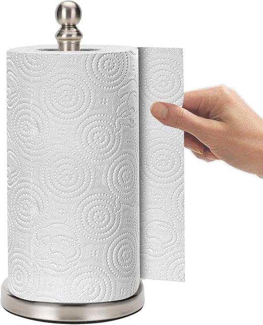 Fatizon Paper Towel Holder Stand,Sturdy Standing Paper Towel Holder Countertop,Paper Towel Roll Holder for Kichen (Brushed Nickel)