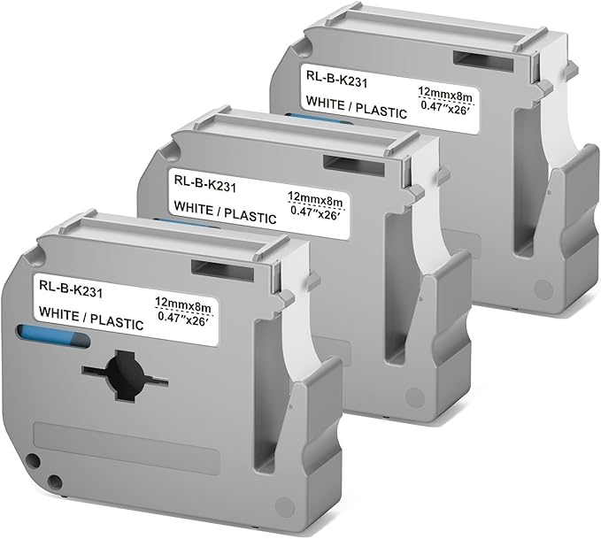 M-K231 Label Tape Compatible with Brother M Tape P Touch 12mm 0.47 White, M-K231s MK231 M231 for Brother PT-M95 PT-70BM PT-90 PT-85 PT65 45 P-Touch Label Maker Refills 0.47''*26.2'