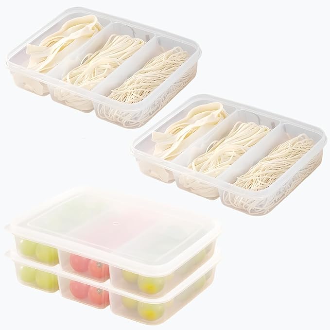 4 Pcs Reusable Food Storage Containers with Lids, Food Containers for Storing fruits, Meat, Snacks Spices、Seasonings and Vegetables.(3 Compartments)