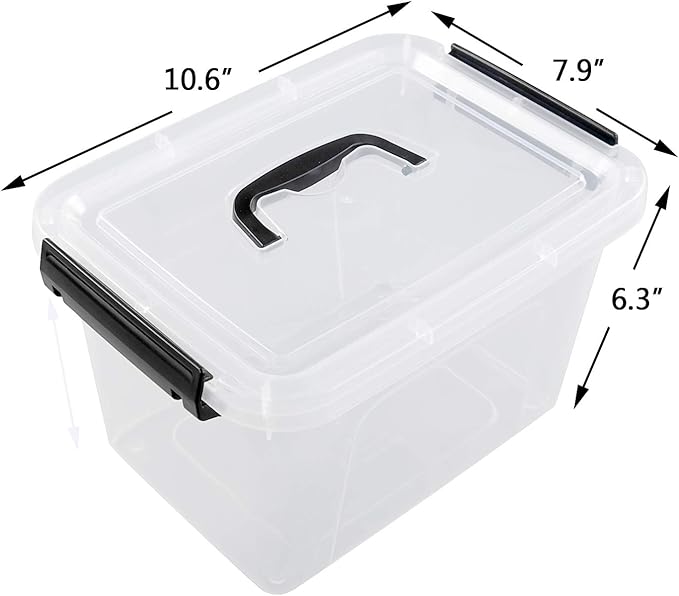 6 Quart Clear Plastic latching Storage Boxes with Lids and Handles, 6 Packs