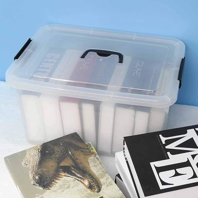17.5 L Plastic Large Storage Box, Clear Latch Bin with Handle and Lid, Set of 4
