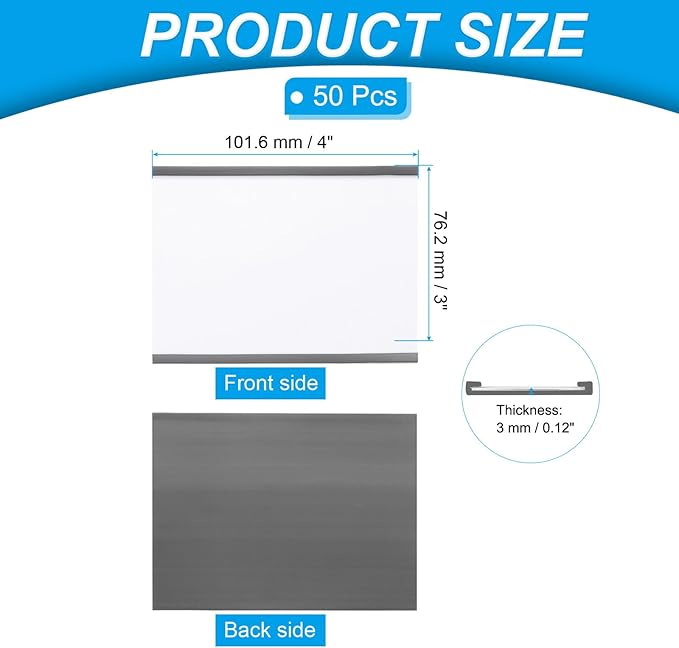 PATIKIL Magnetic Label Holder 4" x 3" with Paper Inserts, 50 Pcs C Channel Magnetic File Cabinet Labels Shelf Data Card Holder Signs for Metal Racks Shelves Whiteboard Tool Box