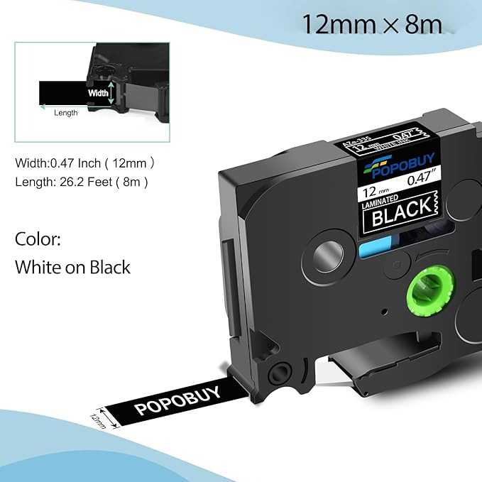 5 Pack 12mm 0.47 Laminated Black Tape Compatible for Brother P-Touch TZ335 TZ-335 TZe-335 TZe335 TZe TZ White on Black Label Tape for PT-D210 D200 D400 D600 H110 Label Maker