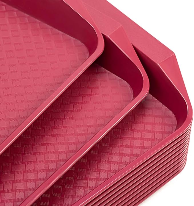 Eslite Plastic Fast Food Serving Tray,16.95 by 11.82-Inch,Set of 12 (Red)