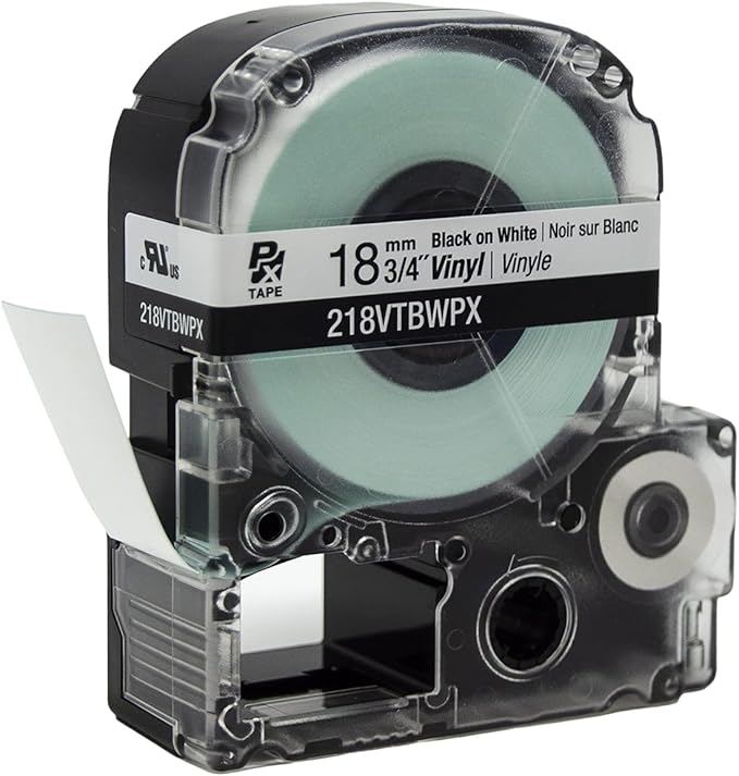 LABELWORKS 218VTBWPX Tape Cartridge - Black on White Flexible and Durable Vinyl Industrial Label Maker Tape - 3/4" (18MM) Wide, 22.9 ft