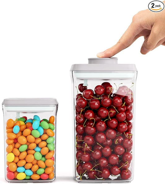 Airtight Food Storage Containers with Lids, Pop Top Containers for Pantry Organization, Air Tight Kitchen Storage Containers for Snacks, Cereal, Flour & Sugar – Set of 2 (2.0Qt & 0.9Qt)