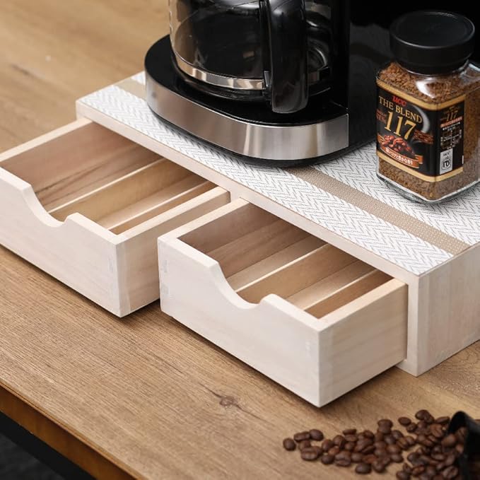 DDYURI Kitchen Storage Organizer with 2 Drawers for Coffee Brew K Cup/Coffee Pod Holder - Office Organization Drawer for Desk, Multi-Purpose Mini Wood Cabinet Countertop Stand Shelf CF1D2C White