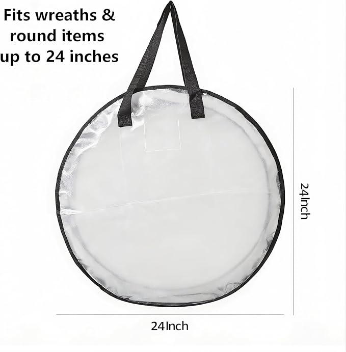 4 Pack Clear Christmas Wreath Storage Bags 24 Inch - Waterproof Oxford Wreath Container with Dual Zipper and Reinforced Handles for Artificial Wreath, Garland and Holiday Decor Organization