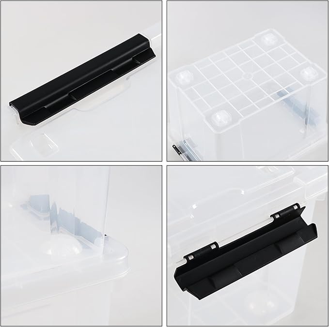 Obstnny 4 Packs 22 Quart Clear Latching Box with Wheels, Plastic Lidded Storage Bin