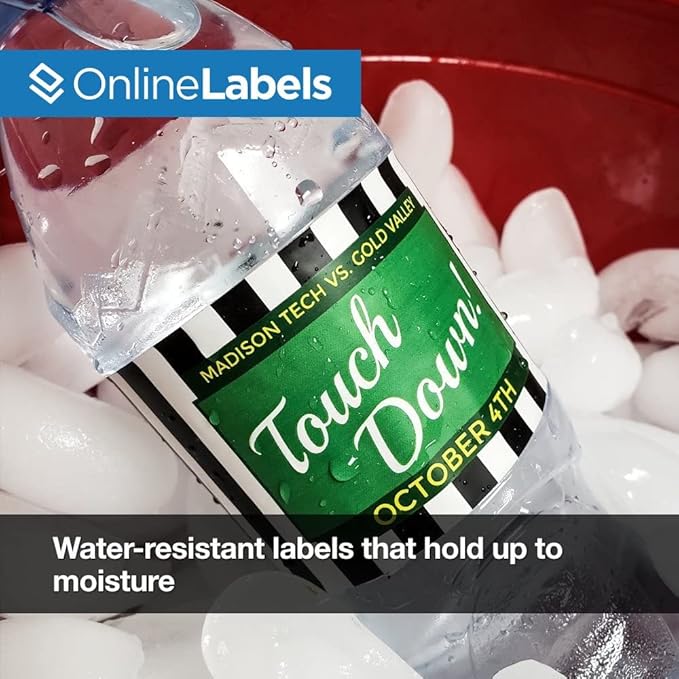 Water Bottle Labels - 8 x 2 - Permanent, Matte, Waterproof - for 16.9oz Bottles - Full-Wrap - Pack of 500 Labels, 100 Sheets - Inkjet/Laser Printers - Online Labels