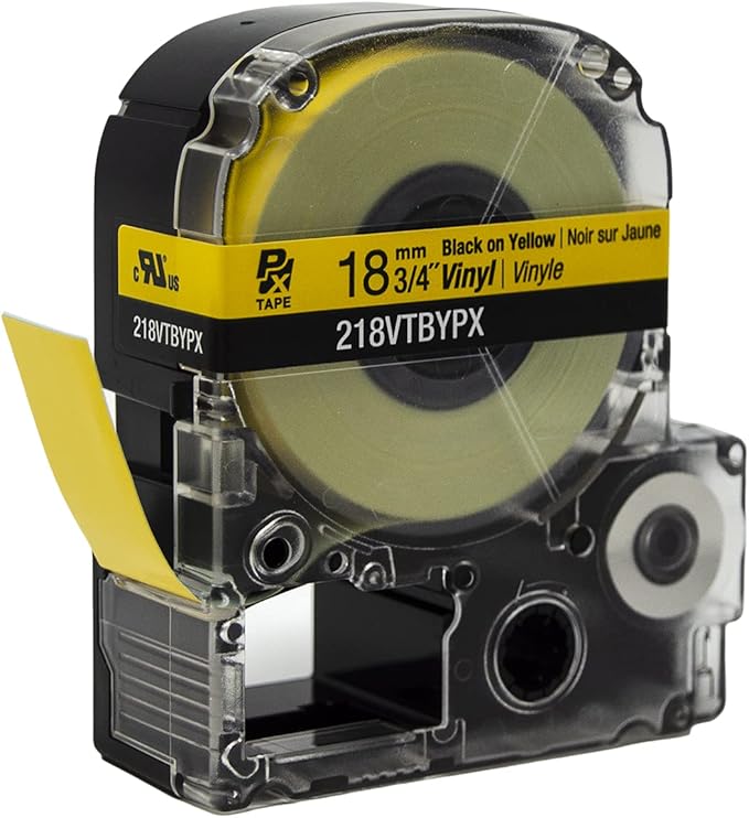 LABELWORKS 218VTBYPX Tape Cartridge - Black on Yellow Flexible and Durable Vinyl Industrial Label Maker Tape - 3/4" (18MM) Wide, 22.9 ft