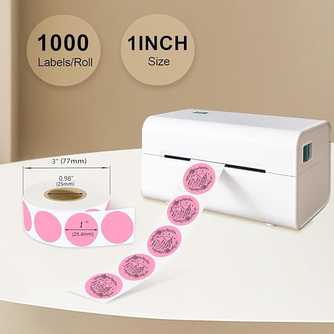 1 Inch Round Thermal Sticker Labels,Color Dot Stickers,Label Stickers,Waterproof,Oil Proof,for Thermal Printers,DIY,Office,Retail,Home and Warehouse Organization(Pink,1000 Pcs)