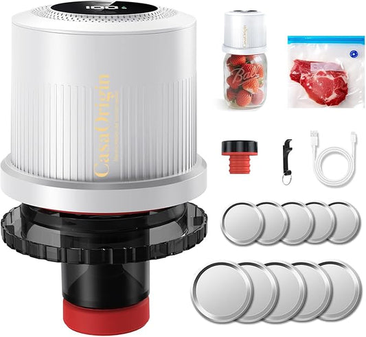 Electric Mason Jar Vacuum Sealer Kit for Wide & Regular Mouth Jars, Automatic Jar Sealer for Canning and Food Storage, Includes Lids & Vcuum Bags