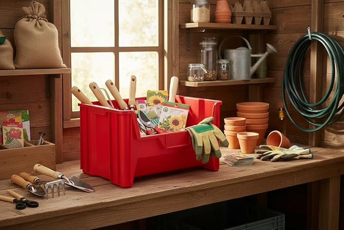 Hudson Exchange 20" x 15" x 12.5" (1 Pack) Plastic Giant Stackable Hopper Bin Container, Red