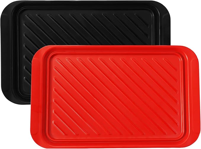 TP Grilling Prep and Serve Trays, 17 x 10.5 inch BBQ Trays for Cooked and Raw Foods, Set of 2 Melamine Serving Platters for Meats, Grill Accessories, Black and Red