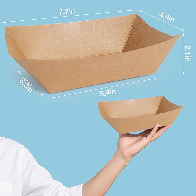 FGCHEEF 3lb Paper Food Trays, 250 Pack Disposable Paper Food Boat Serving Boats for French Fries Nachos Snack Hot Dog Taco BBQ Popcorn Bachelor Party Picnic