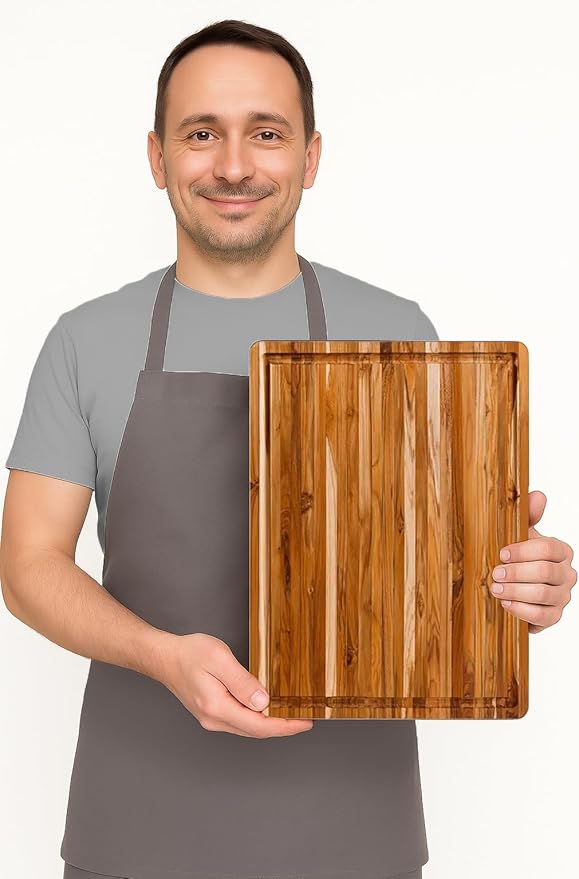 Teakhaus Cutting Board - Medium (M) Wood Cutting Board with Juice Groove - Holiday Gift Ideas for Men and Women - Gift-Ready, Reversible, Edge Grain Wood, Knife Friendly - FSC Certified