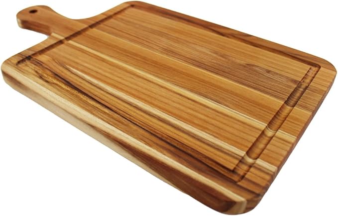 EcoDecors 17"x10" Teak Cutting Board with Handle & Juice Groove, FSC Certified Edge Grain Wood, Rectangle Prep & Serving Board for Kitchen