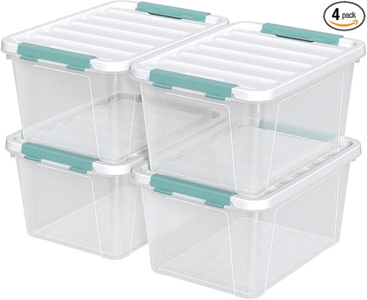 Readsky 4 Packs Clear Storage Latch Boxes, 20 Quart Plastics Storage Bins with Lids, Stackable