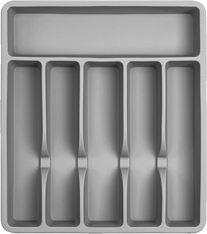 Pantrymade Silicone Silverware Drawer Organizer – Non-Slip Utensil Holder for Kitchen Drawers | Cutlery Tray for Forks, Knives, Spoons & More | Durable, BPA-Free, Easy to Clean – Gray
