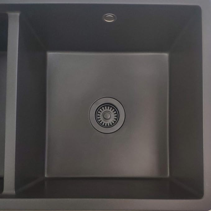 3-1/2 Inch Polymer Black Sink Drain Assembly with Basket Strainer and Stopper for Quartz, Granite or Fireclay Kitchen Sinks