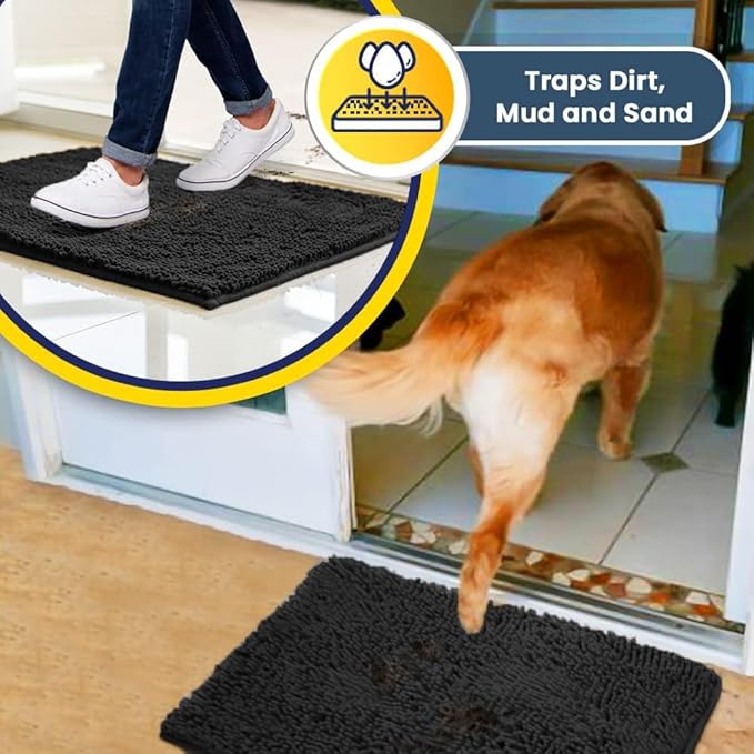 Muddy Mat® | Super Absorbent Door Mat Indoor, Microfiber Quick Dry Chenille Entryway Rug, Non-Slip Front Door Mat, Indoor Mats for Entryway, Machine Washable Pet Rug, Charcoal 36"x60"