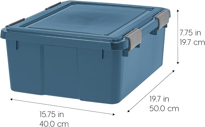 IRIS USA WeatherPro 31 Qt Eco-Friendly Storage Bins with Lids, 4 Pack, BPA-Free Plastic Gasket Box with Tight Latch and Seal, Stackable Nestable Tote Tub - Navy