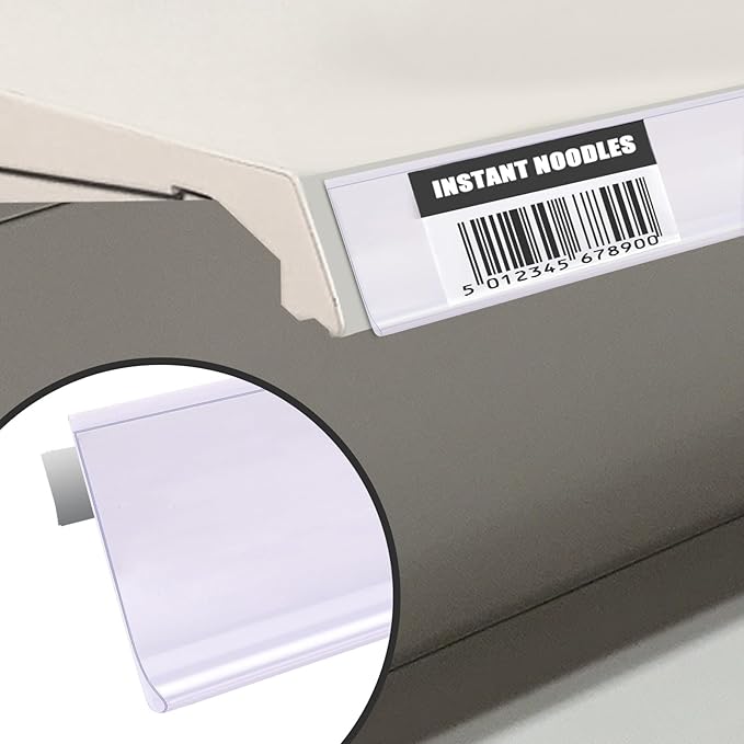 Pro Painter Shelf Label Strips, 100 Pack, 1.25'H, Clear Plastic Front/White Back, 48' Long, Self-Adhesive, Barcode Readable