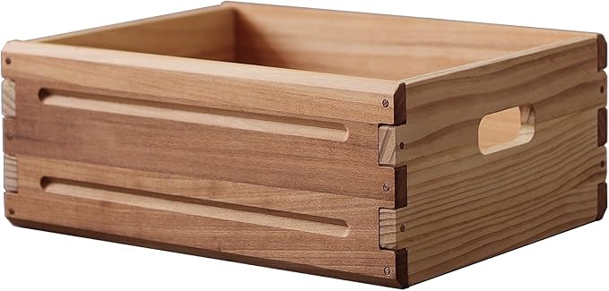 KLZLQ-XINCHEN 1 Pack Wooden Storage Bin of 16"x12"x6.25".Durable Open Solid Wood Box w/Handles.Farmhouse Container Shelf Baskets. Multipurpose Home Décor Organizer Crates for Display,Pantry,Book,CD