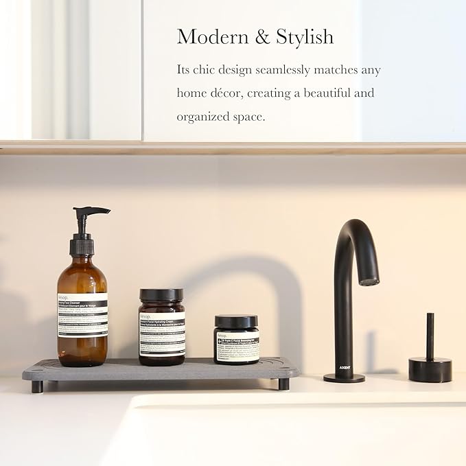 Instant Dry Sink Caddy Kitchen Sink Organizer, Water Absorbing Stone Sponge Holder for Kitchen and Bathroom Countertop (with Black Stainless Steel Legs, Gray)