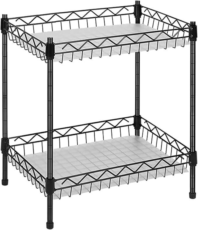 Storage Shelves Mimi, 2-Tier Wire Shelving Unit with Baskets Storage Rack Corner Shelf Shelving Adjustable Storage Shelf, 11.8" D x 15.7" W x 17.7" H, Black