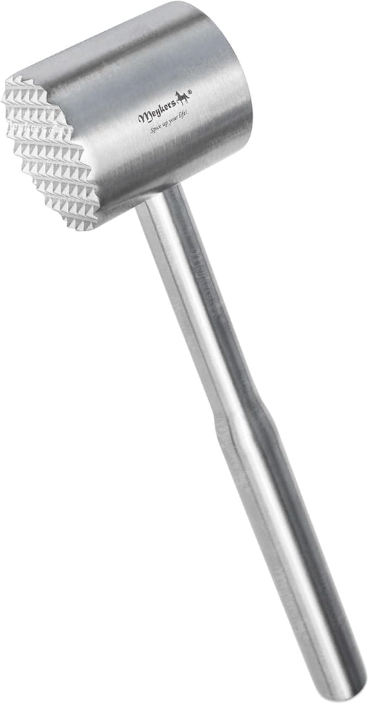 Meykers Meat Tenderizer Mallet | Dishwasher Safe | All 304 Stainless Steel | Perfect Weight | Meat Hammer Pounder Flattner Beater | for Steak Beef Chicken Pork | Kitchen Tool for Cooking
