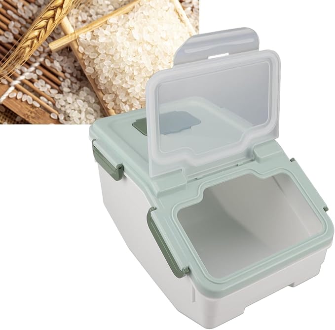 Rice Container, Airtight Flour Container Food Storage Container Thickened Rice Storage Bin Dry Food Dispenser with Easy Open Lid for Kitchen Grain Flour Snacks (Mint Green) (10kg