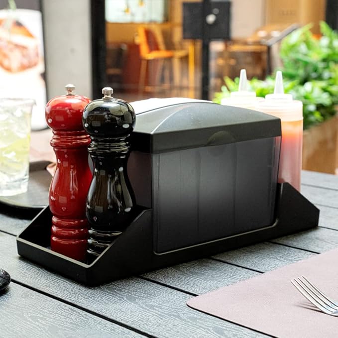 Restaurantware 7 Inch x 6.5 Inch Napkin Holder, 1 Rectangle Napkin Dispenser - Tabletop, Easy Access, Black Plastic Commercial Napkin Dispenser, Refillable, For Countertops