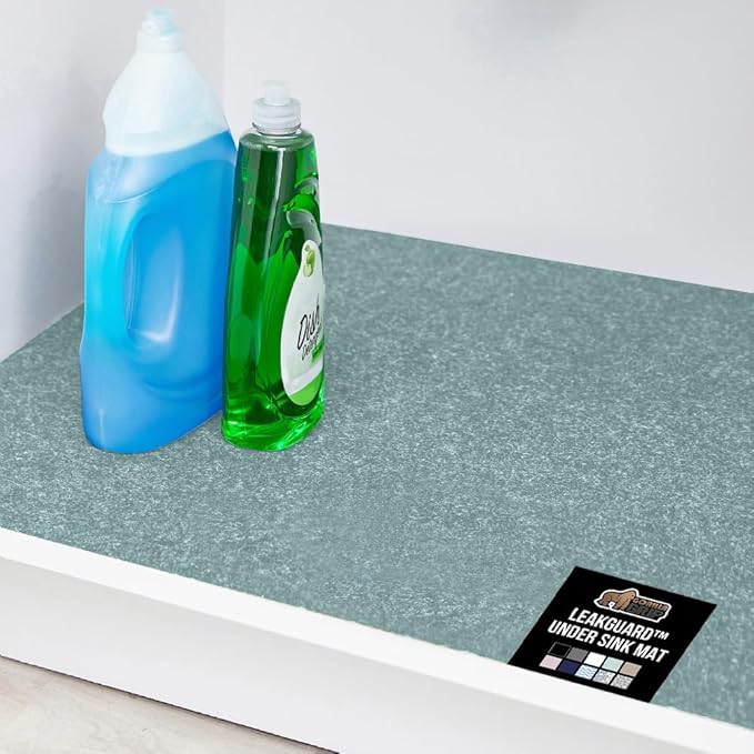 GORILLA GRIP LeakGuard Non-Adhesive Under Sink Mat for Kitchen Cabinet, Waterproof Quick Dry Shelf Liner, Durable Absorbent Felt Mats for Bathroom Sinks, Cabinets, Dresser, Easy Trim, 24x30 Spa Blue