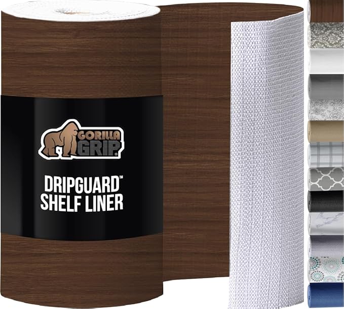 GORILLA GRIP DripGuard Shelf Liner, Non Adhesive Drawer and Kitchen Cabinet Protector, 20x240 Inch, Slip Resistant BPA Free Smooth Surface Plastic Liners for Cabinets, Bathrooms, Closets, Wood