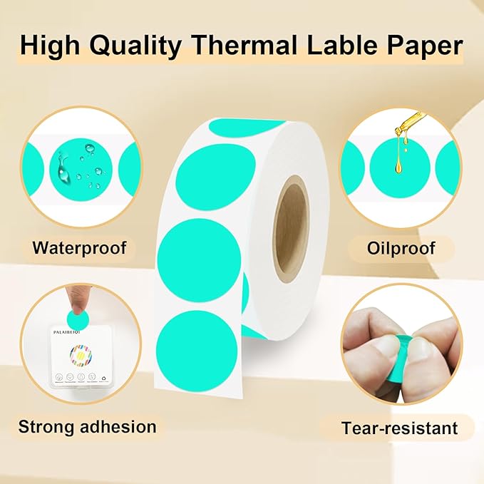 1 Inch Round Thermal Sticker Labels,Color Dot Stickers,Label Stickers,Waterproof,Oil Proof,for Thermal Printers,DIY,Office,Retail,Home and Warehouse Organization(Watercolor Green,1000 Pcs)