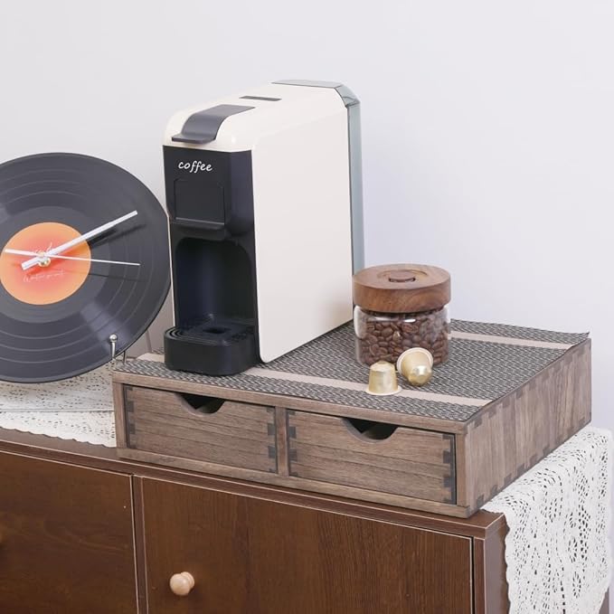 DDYURI Coffee Pods Storage Drawer Holder for Capsules - Multi Functional Desk Organizer Drawers For K cups Coffee Maker Brew - Kitchen Mini Wooden Box Chest Sideboard Counter Organization CF1D2C Dark