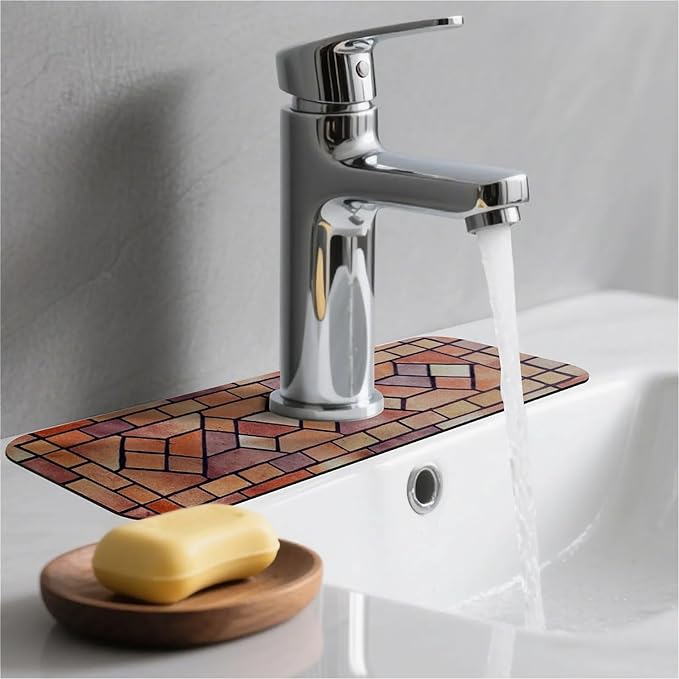 Kitchen Sink Splash Guard，Clay tiles Faucet Mat Sink Gadgets-Super Absorbent Fast Drying Mat Drip Catcher for Kitchen, Bathroom,Sink Mat, Dish Drying Mat, Bathroom(15" X 5.5" )