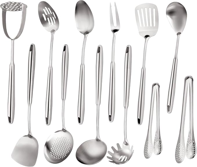 Stainless Steel Kitchen Utensils Set 18 10 Stainless Steel Cooking Utensils Set - 12 PCS Large Metal Cooking Utensil Tools Set