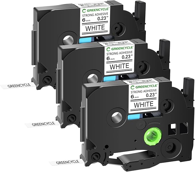 GREENCYCLE Extra Strength Adhesive Black on White 6mm (1/4 Inch) Laminated Label Tape Compatible for TZE-S211 TZ-S211 TZeS211 Used for PT E550W D210 H110 D600 1230PC 1280 Label Maker-3 Pack