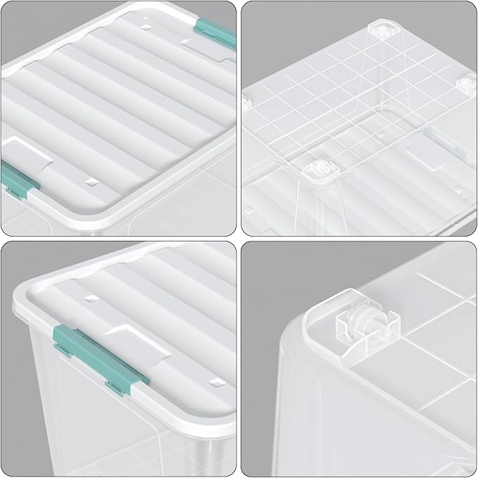 4 Pack 85 Quart Latching Storage Box Bin, Large Storage Box with Wheels, Clear