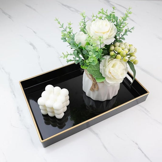 Spsyrine Black Bathroom Vanity Tray with Handles for Dresser Tops, Countertop, Perfume Decorative Tray, 11.8” * 7.87” *1.37”