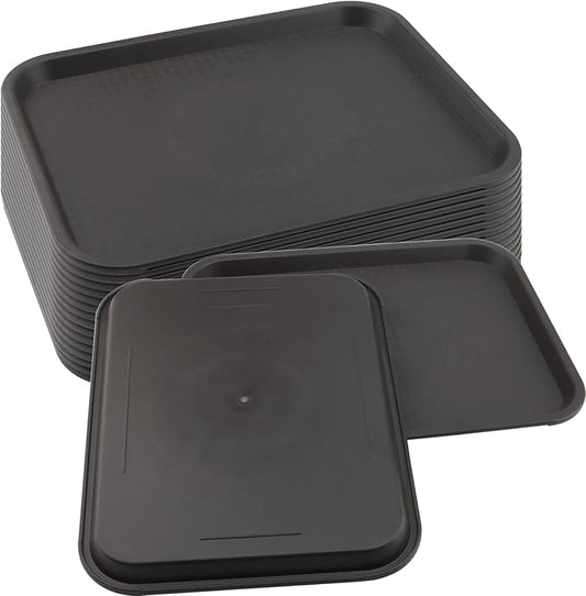 MAHIONG 15 Pack 14 x 10 Inch Brown Fast Food Tray, Large Rectangular Restaurant Serving Trays, Plastic Cafeteria Trays School Lunch Trays