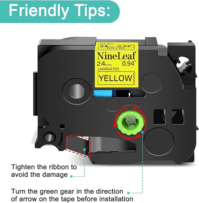 NineLeaf 10 Pack Compatible for Brother P-Touch TZ Tape 24mm 0.94 Laminated Black on Yellow TZe651 TZ-651 TZe-651 TZ651 1 inch Label Tape for PT-D600 PT-D610BT PT-P710BT PT-P750W PT-P910BT Label Maker