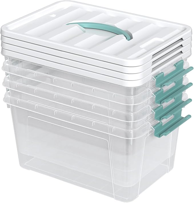4 Pack Clear Latching Boxes, 12 Qt Plastic Storage Bin with Lid and Handle