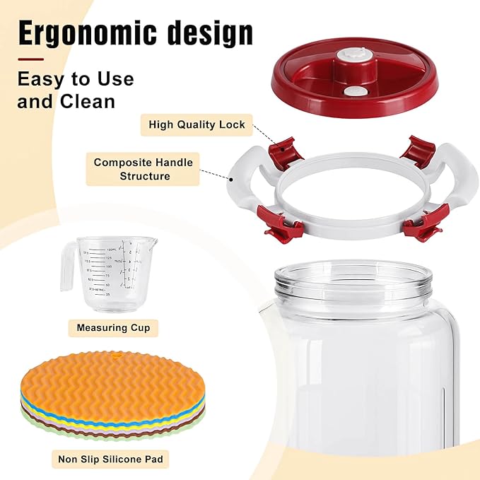 2.6 Gallon Glass Rice Storage Container with Airtight Lid & Handle - 20 lbs Large Glass Jar with Lid for Pantry, Kitchen - BPA Free, Wide Mouth, Clear Design for Flour, Pasta, Cereal Food Organization